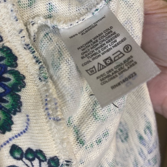 LOFT Cream & Blue Green Floral Garden Party Cotton Blouse | Size Large- EUC - Picture 5 of 5